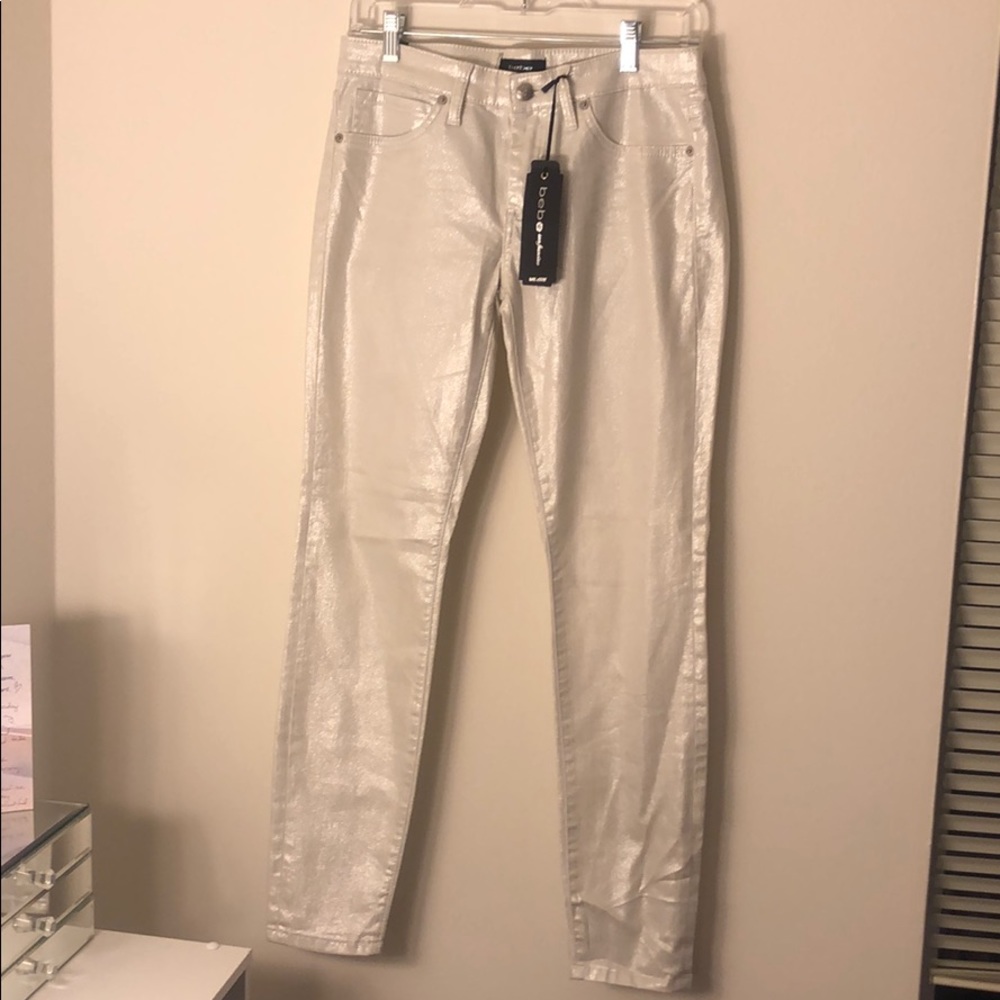 White with silver sparkles skinny jeans